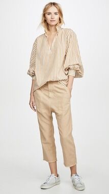 NWT Nili Lotan Luna Barrel Leg Dropped Crotch Cropped Pant in Sand Size 2